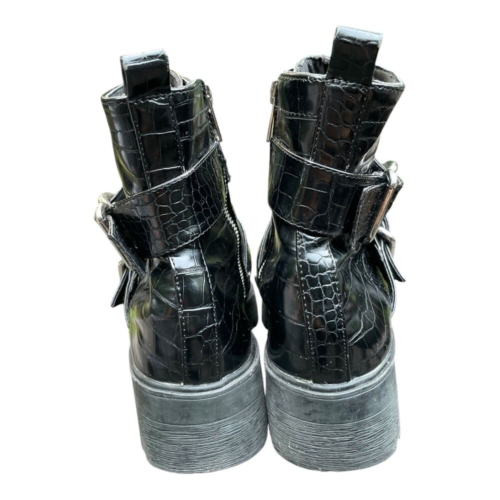 Chunky Moto Goth Punk Rock Aldo Black Patent Mock Croc Combat Boots Size 8.5 - Picture 12 of 16